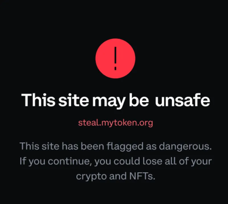 Coinbase Wallet warning screenshot