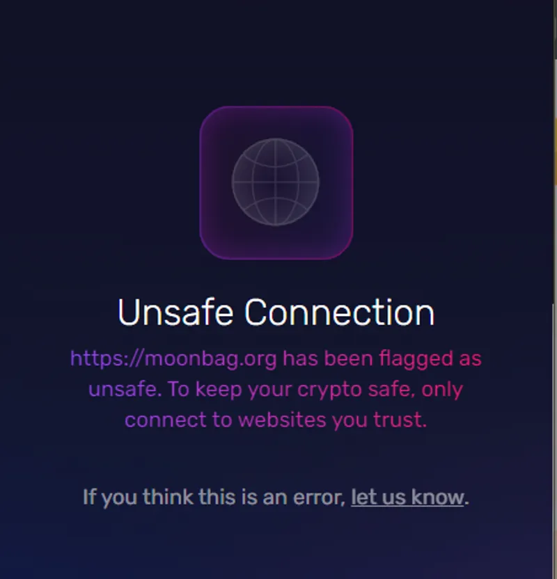 Exodus Wallet warning screenshot