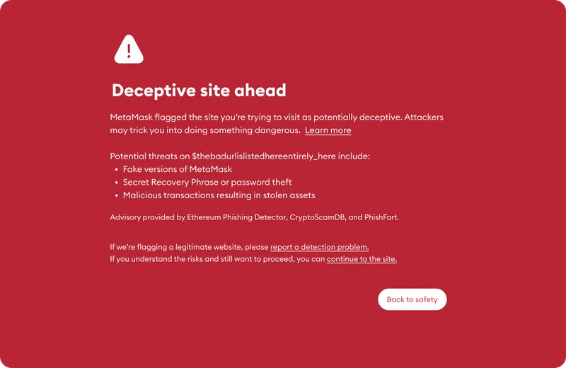 MetaMask warning screenshot
