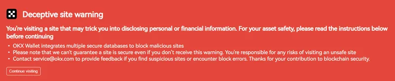 OKX Wallet warning screenshot